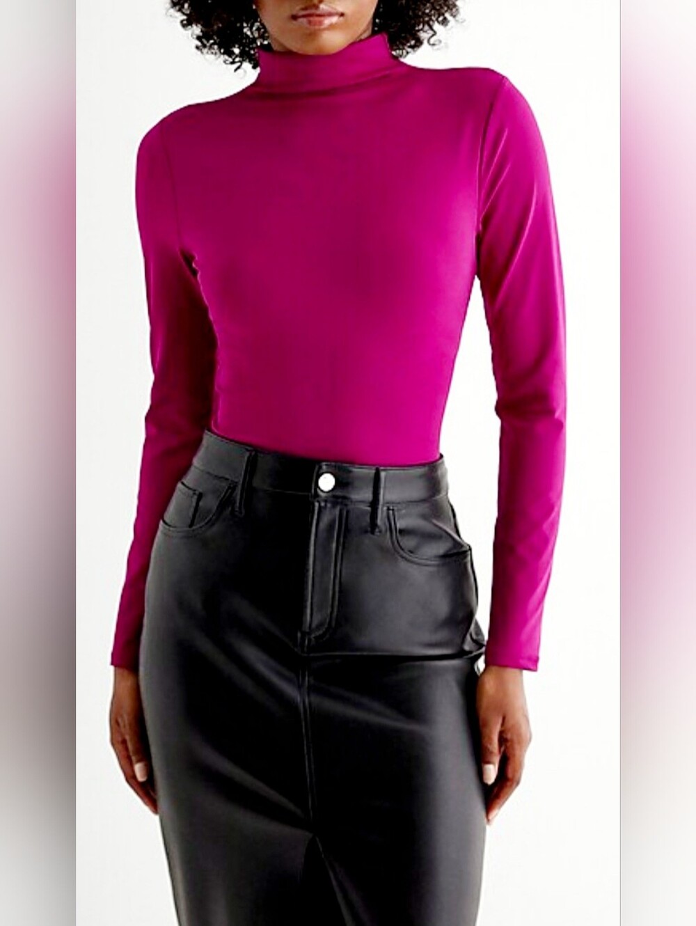 Express BodyContour Magenta Mock Neck Long Sleeve High Compression Bodysuit XL